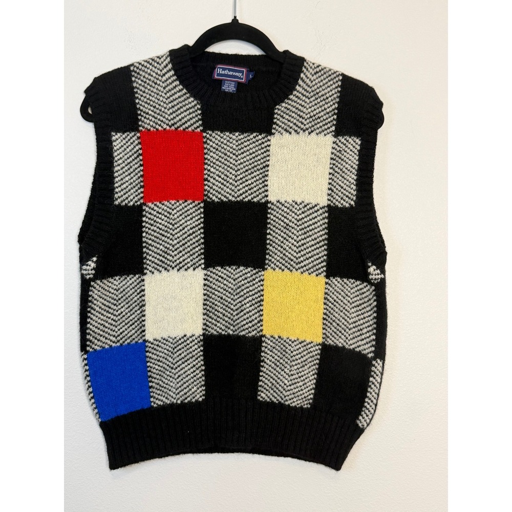 Hathaway Scottish Shetland Wool Sweater Vest Men's Large Colorblock Checkerboard